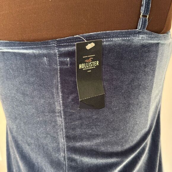 NWT Hollister Co womens velour mini slip dress size XS dusty blue fall event wed - Picture 5 of 10